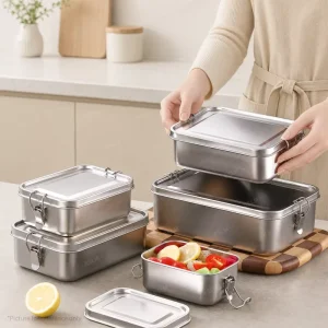 Syh Stainless Steel Square Bento Lunch Box Heatable Large Capacity Eco Friendly Dishwasher Safe Modern Kids Lunch Box