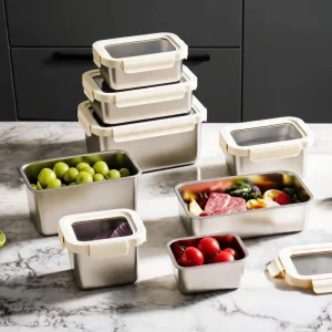 Takeaway Food Container Timerable 304 Stainless Steel Food Storage Boxes With Buckle Lids