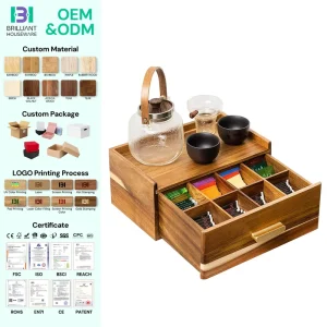 Teabag Holder Container Boxes Tea Organizers and Storage Box Bamboo Wood Tea Bag Organizer for Tea Bags Storage Drawer