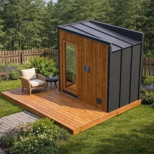 Thermowood 4 Person Outdoor Cabin Sauna Full Glass Front Family Cabin Solid Wood Home Garden Spa Sauna House