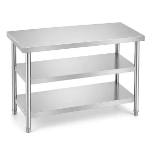 Three-Shelf Stainless Steel Work Table with No Backsplash Shelves for School Kitchen