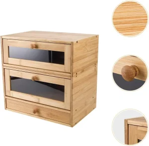 Three Tier Bamboo Pantry Organizer and Containers Potato and Onion Storage Bin Box Bread Box for Home Furniture Kitchen