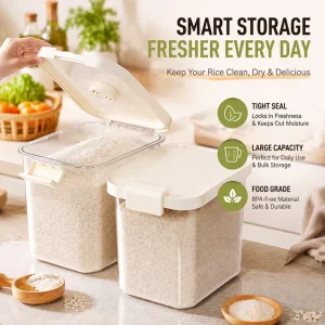 Traditional Food grade Plastic Rice Storage Container Home Use Nordic Style Kitchen Insect Proof Moisture Proof Sealed Large