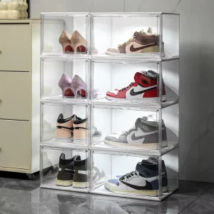 Transparent Led Shoes Display Box Sound Activated Shoes Organizer Foldable Shoe Storage Box Rack with Light