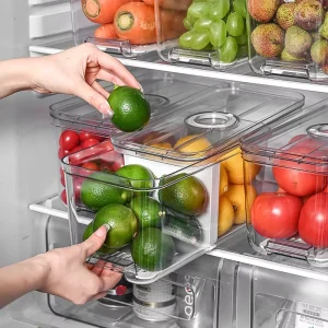 Transparent Plastic Big Capacity Sealed Fridge Storage Box Silicone Seal Stackable Easy Clean Kitchen Food Preservation Home
