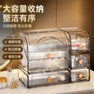 Transparent Plastic Cosmetic Organizer Dust-proof Desktop Skincare Storage Large Capacity Drawer-style