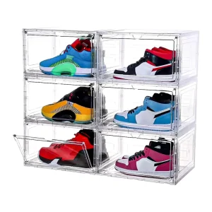 Transparent Plastic Shoe Box Stackable Magnetic Door Sneakers Shoe Foldable Plastic Box