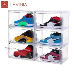 Transparent Plastic Sneaker Organizer Boxes Square Acrylic Drawer Type Drop Front Magnetic Shoe Rack Injection