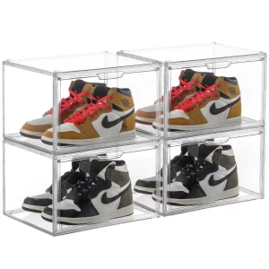 Transparent Plastic Stackable Shoe Storage Boxes Drop Front Acrylic Drawer Type Magnetic Clear Shoe Box