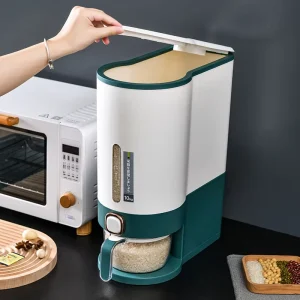 Transparent Sealed Press Type Grain Storage Box With Measuring Cup Visible Dispenser for Kitchen Rice Soybean Corn