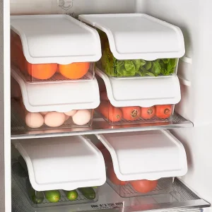 Transparent Sealed Stackable Kitchen Fridge Organizer Box Lid for Fresh Food Fruits Vegetables Drain