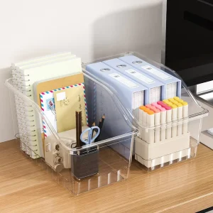 Transparent Slanted Edge Storage Basket Wheels Snack Sundry Organizer Multi Functional Kitchen Storage Box PP