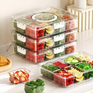 Transparent Square PP Plastic Large Refrigerator Storage Box for Kitchen Fruit Vegetable Spice Storage Sealed Fresh-Keeping