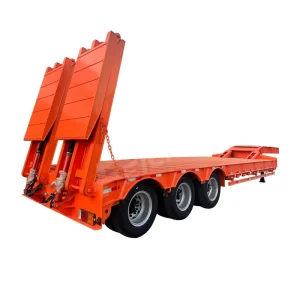 Tri Axle 60ton Gooseneck Hydraulic Ramp Lowbed Lowboy Low Bed Trailer Semi Trailers for Excavator Transport