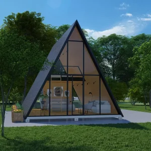 Triangular Roof Prefab Resort House Hotel Shipping Container 2 Bedroom Luxury Log Cabin Tiny Homes With Bathroom and Kitchen