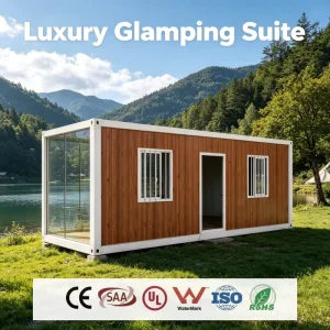 Turn key Furnished Breathable Detachable Container Villa with Wood Grain Finish for Glamping Resort and Airbnb Rental Business