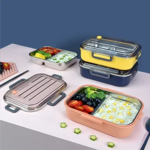 Two Compartment Stainless Steel Insulated Stackable Tiffin Lunch Box Kids Bento Container with PP Lid for School Household Use