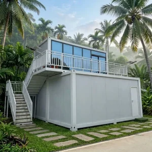 Two Story Container House with Balcony Modular Prefab Home 20ft Assembled Stacked Duplex Resort Villa