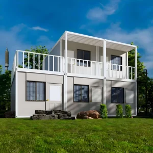 Two Story Flat Pack Container House Prefab Modular Steel Villa with Rooftop Balcony for Family ADU Resort Stay