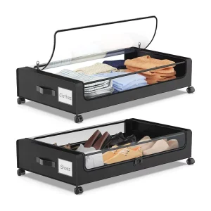 Under Bed Storage with Wheels Dustproof Dual Zipper Oxford Fabric Storage Bin for Clothing Blanket Shoe