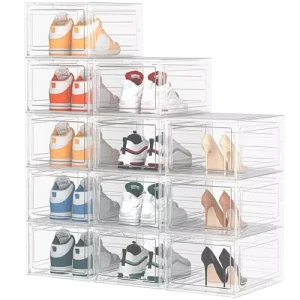 Upgrade Harder Sneaker Boot Storage Container Foldable Stackable Magnetic Clear Plastic Shoe Storage Organizer Box