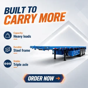 Used Steel Flatbed Container Semi Trailer 3 Axles 20ft 40ft High Capacity with Container Lock
