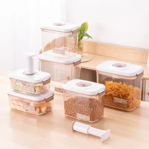 Vacuum Sealed Food Storage Container Airtight Transparent Fridge Organizer Food Grade Plastic Box with Manual Vacuum Pump