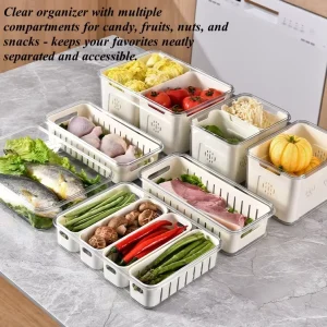 Vegetable And Fruit Organizer Plastic Refrigerator Storage Box With Drain Basket Kitchen Pantry And Fridge Organizer
