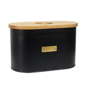 Vintage Large Fresh Bread Storage Container Oval Shape Galvanized Metal Bread Box with Bamboo Lid