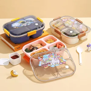 W47 Plastic Food Lunch Bento Box Storage Container 4 Compartments Microwave Safe Lunch Box for Office and School