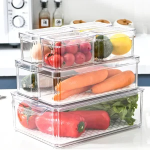 WISHOME 7pcs PET Refrigerator Organizer Storage Bins Refrigerator Food Storage Containers Sets With Lid Kitchen Accessories