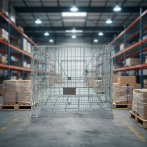 Warehouse Collapsible Wire Mesh Container Cage with Reinforced Frame