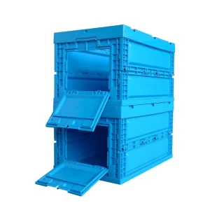 Warehouse Handling HDPE Perforated Stackable Attached Lid Nestable Moving Container Box