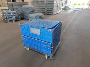 Warehouse Logistic Storage and Steel Pallet Box Galvanized Coated Wire Mesh Cage Stackable Storage Container Cage