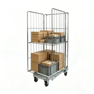 Warehouse Logistics Folding Roll Cage Trolley Stackable Steel Mesh Container for Order Picking and Delivery