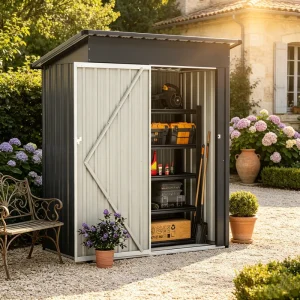 Waterproof Anti-UV Outdoor Storage Tool House Galvanized Steel Garden Metal Shed with Lockable Sliding Door and Ventilation