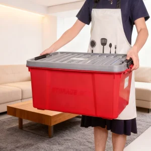 Waterproof PP Plastic Storage Container with Handle Heavy Duty Box 55L Capacity Injection Molded for Garage Closet Organization