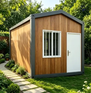 Waterproof Prefabricated Container House ADU Wooden Clad with Slope Roof Backyard Office Guest Room