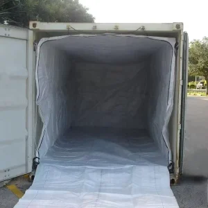 White Zipper Lock 20ft Shipping Container Liner Bags Food Grade Tubular 20 Ton Capacity Cross Corner Loop Top Fill