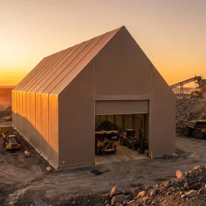 Wind Load 120km/h Certified Mining Workshop Shelter A-Frame Gable 30x60m Taupe PVC Galvanized Frame for Mining Camp
