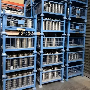 Wire Mesh Storage Cage for Automotive Parts with PP Sheet Liner 50x50mm Mesh Galvanized Electrostatic Powder Finish