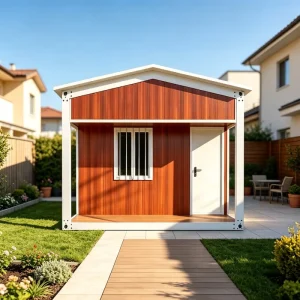 Wood Grain Prefab Modular Office Container House with Pitched Roof and Porch