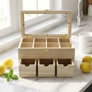 Wood Tea Bag Organizer Tea Organizers and Storage Box Tea Caddy for Tea Bags Storage Drawer Teabag Holder Container Boxes