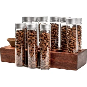 Wooden Hold Stand 6 Pcs Single Dose Barista Tools Bean Cellar Tube Coffee Bean Storage Tubes