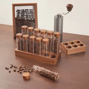 Wooden Holder Base 12 Tubes Dose Cellar Dosing Glass Vials Jars Canisters Coffee Bean Storage Containers with Display Stand