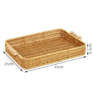 Woven Fruit Storage Basket Plastic Food Container PP Rattan Serving Tray Rectangle Decoration for Home