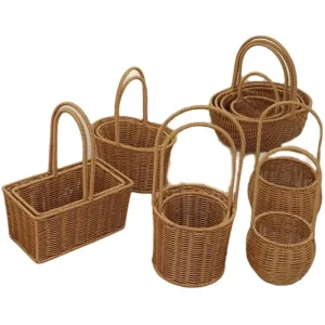 Woven Rattan Flower Basket Grocery Basket Shopping Bag Picnic Basket With Handle for Home Outdoor