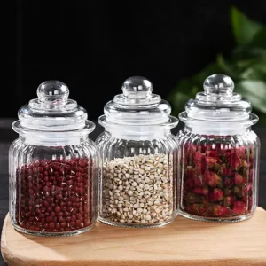 custom ribbed manufactures storage glass jars with glass lid
