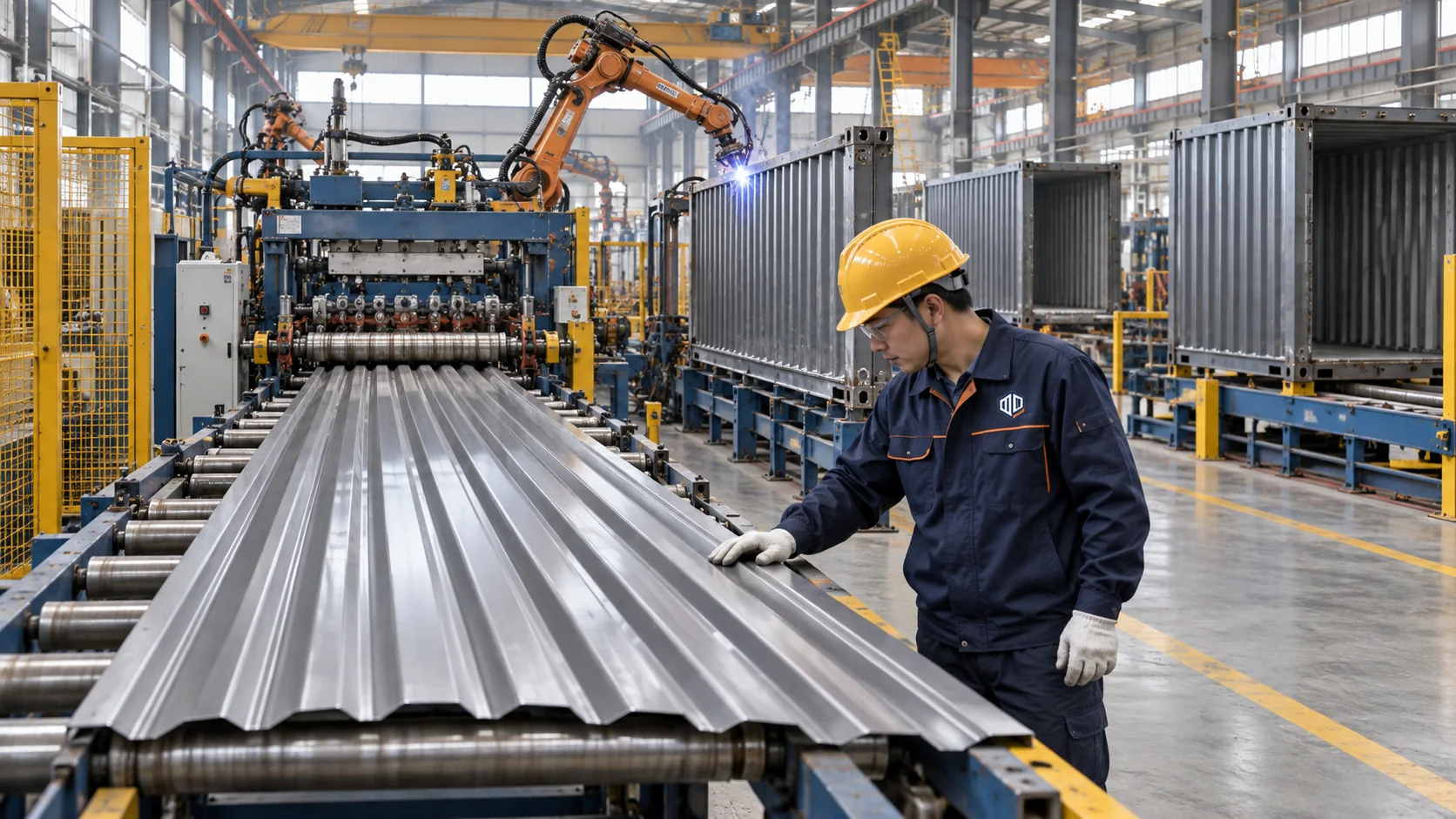 Container steel panel forming line
